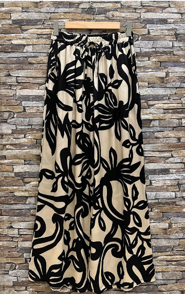 LOOWIE - ESSPFB Black Floral Wide-Leg Pants with Pockets