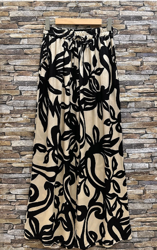 LOOWIE - ESSPFB Black Floral Wide-Leg Pants with Pockets