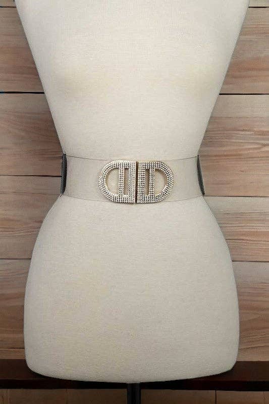 Andrea Bijoux - Rhinestone Buckle Pave Fashion Stretch Belt: Brown / One Size