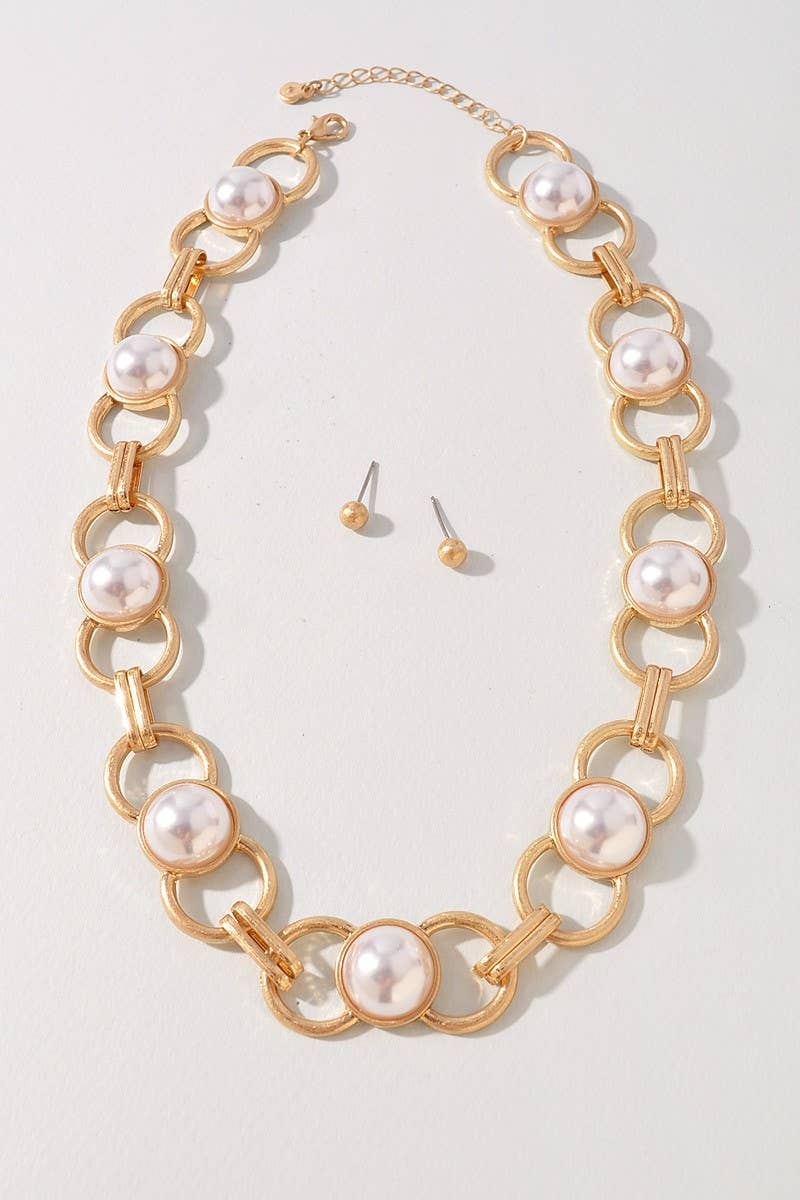anbfashion - PEARL BEAD CIRCLE LINK METAL NECKLACE: PL