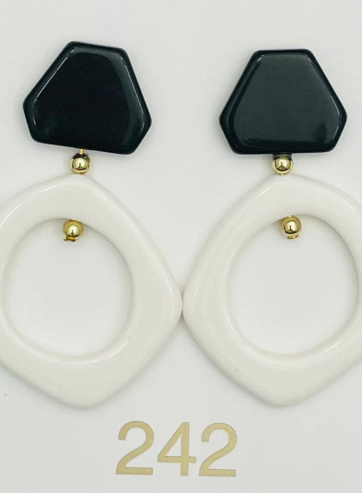 TWO FORTY TWO - CLIP-ON - Single Open Dangle (black/white) ER562