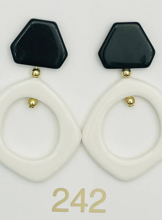 TWO FORTY TWO - CLIP-ON - Single Open Dangle (black/white) ER562