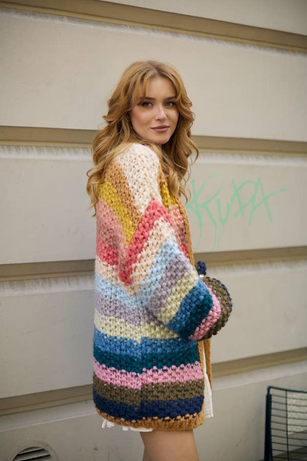 SAACHI - Rainbow Knitted Cardigan: Multi