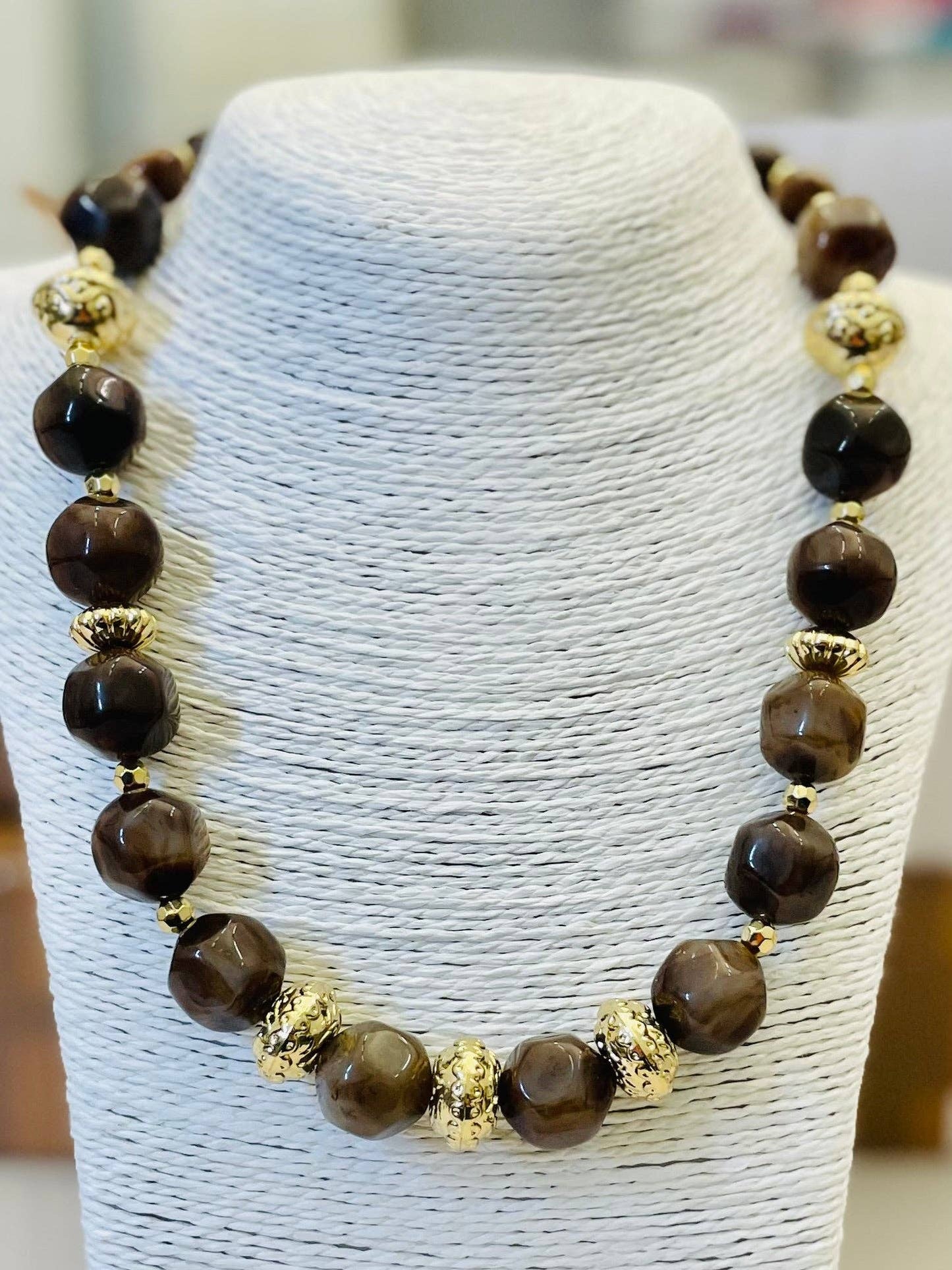 TWO FORTY TWO - FALL - Beaded Necklace (brown marble) NK561