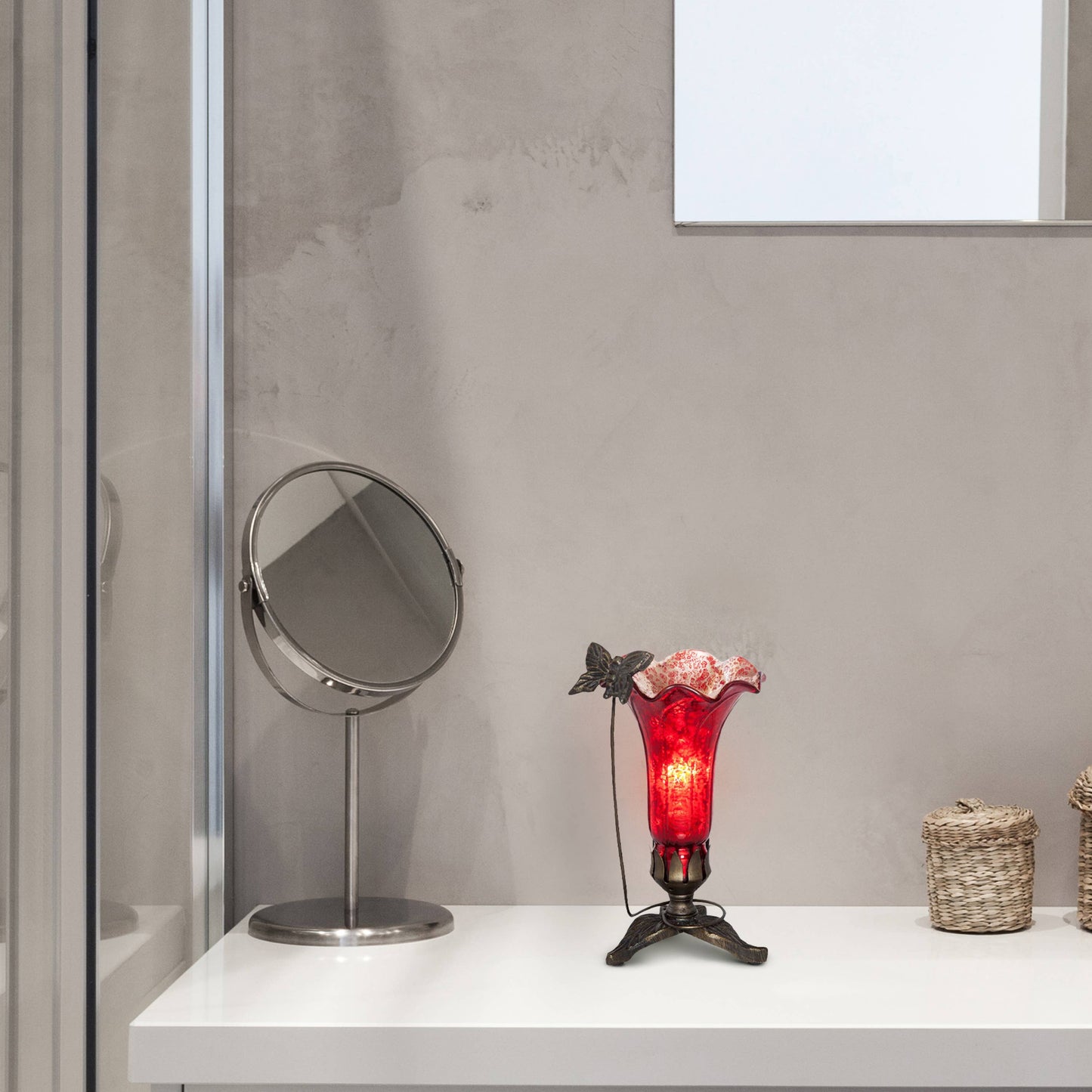 River of Goods - 9"H Red Hand Blown Mercury Glass Butterfly Lily Lamp