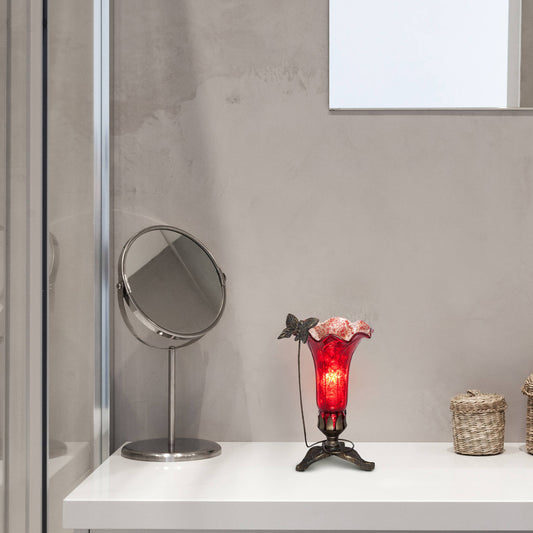 River of Goods - 9"H Red Hand Blown Mercury Glass Butterfly Lily Lamp