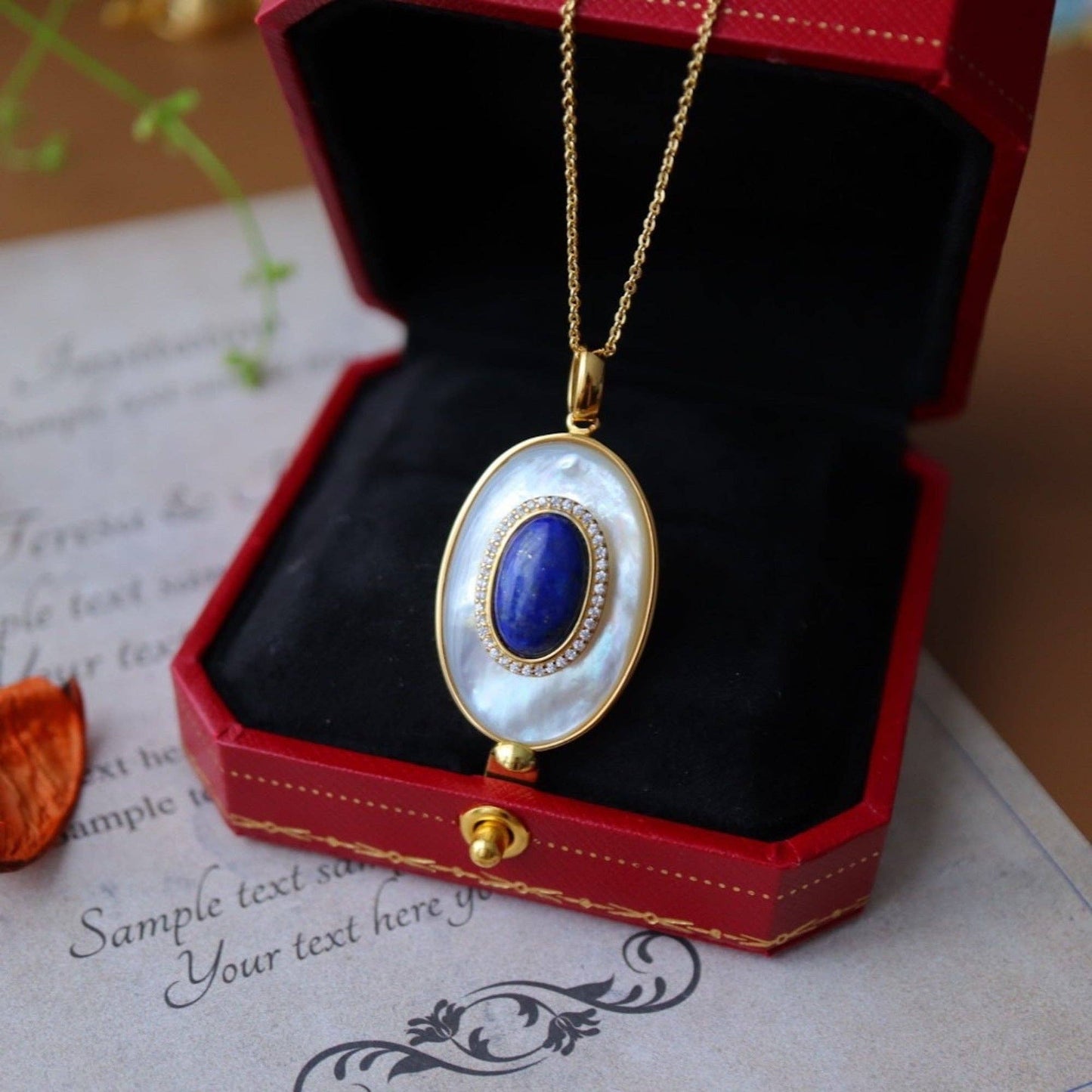 Cici’De Jewelry Amsterdam - Royal Blue Lapis Lazuli MOP Large oval pendant-Pendant Only