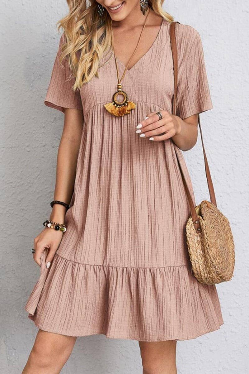 NINEXIS - CWDSD8232_SUMMER LOOSE CASUAL SHORT-SLEEVED DRESS: RED / (L) 1