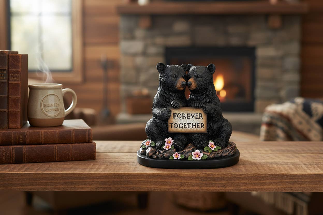 De Leon Collections - Black Bear Couple Forever Together Cabin Lodge Figurine