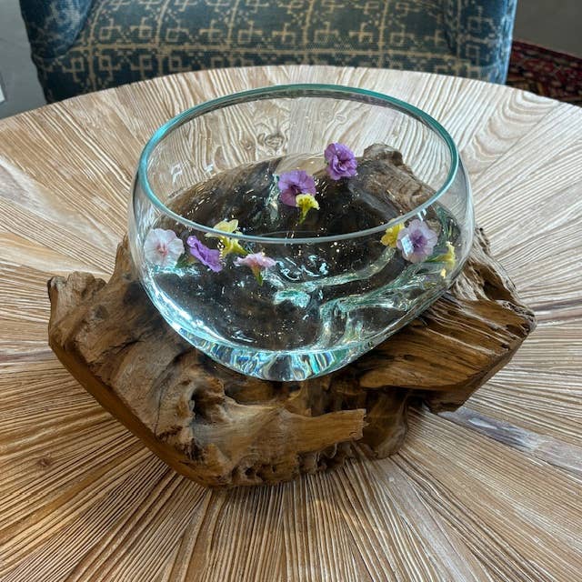 Asia West - Large Glass Bowl Hand Blown Glass on Driftwood