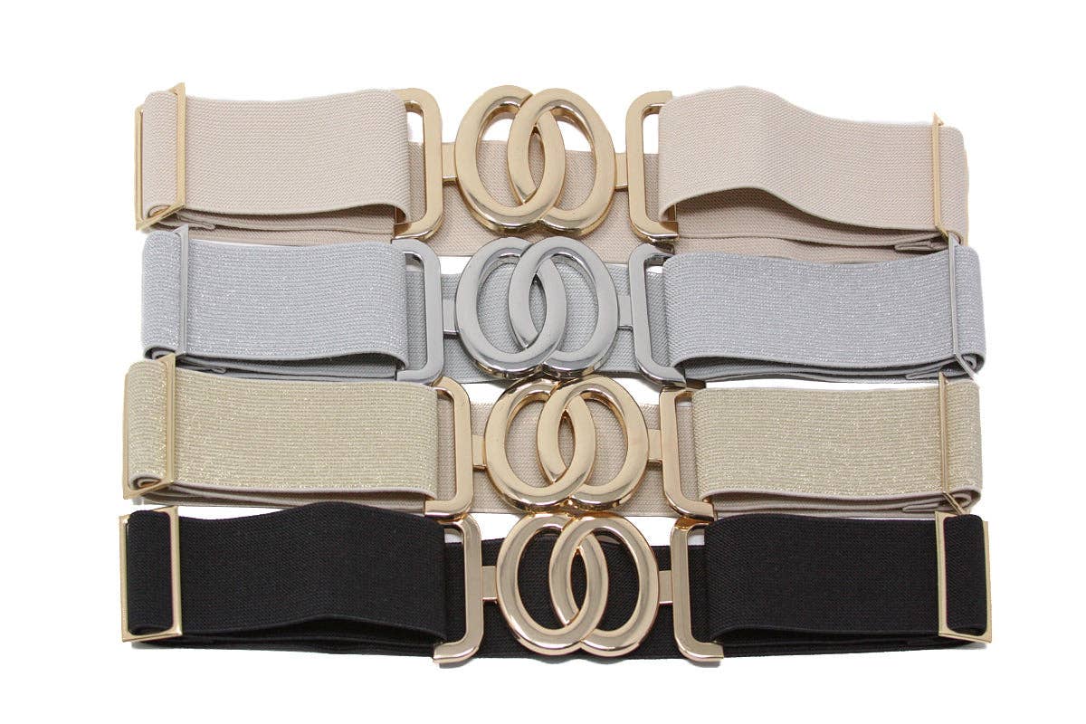 German Fuentes Handbags - CINT-33 CIRCLE METALLIC BUCKLE ONE SIZE STRETCH BELT: Black