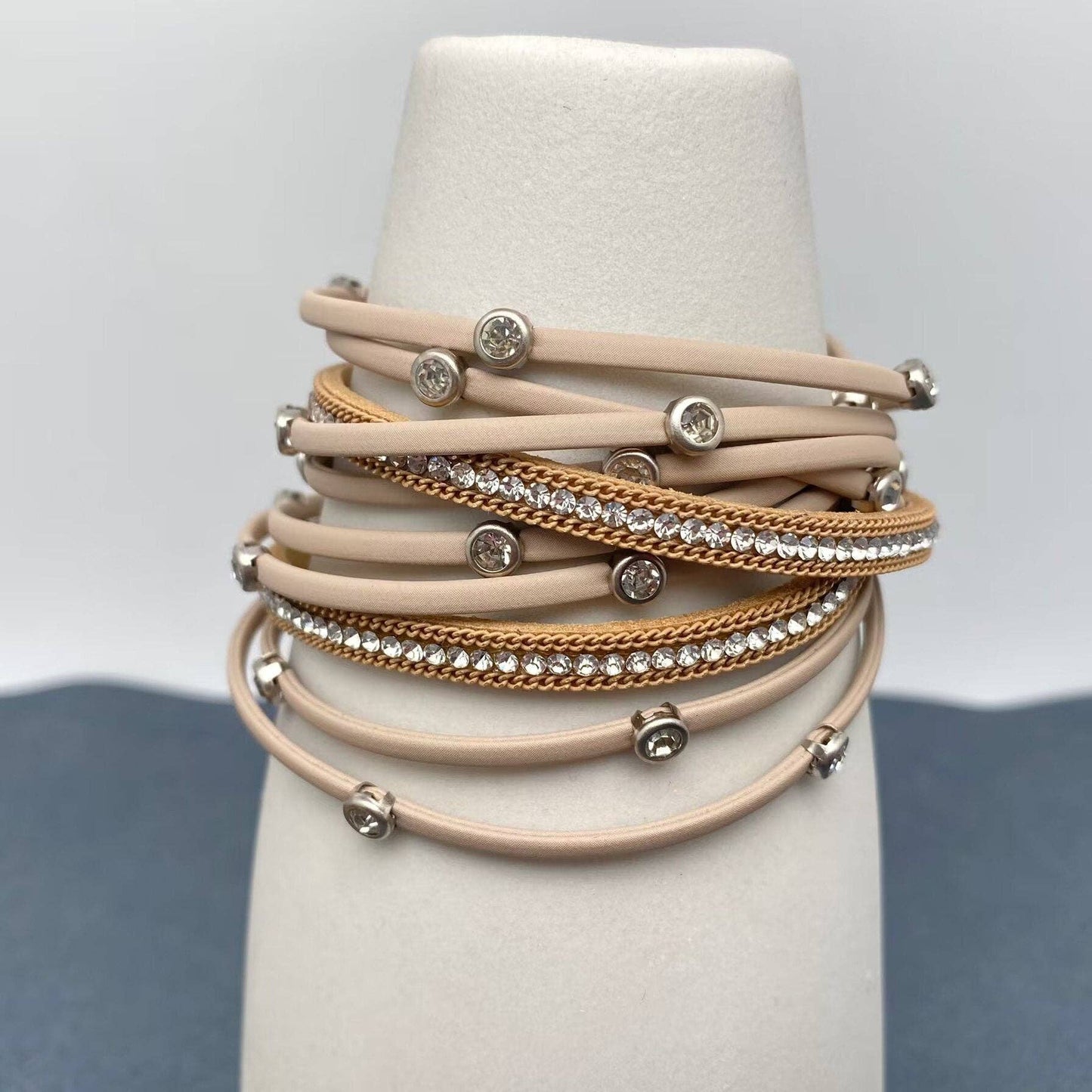 Mio Queena - Cubic Zirconia Multi-layer Leather Magnetic Buckle Bracelet - BJ: Silver