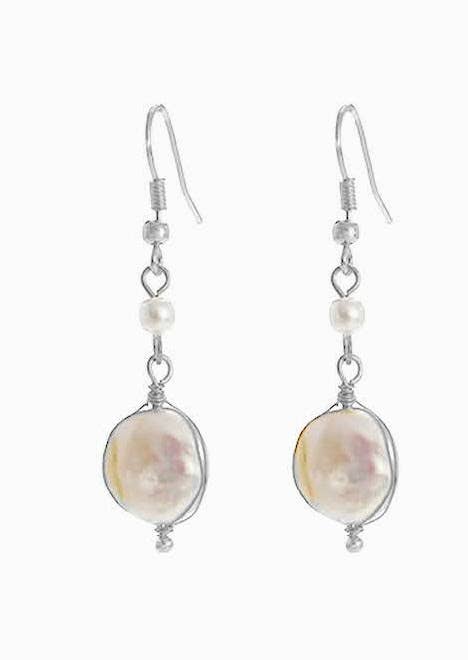 Crossroads Accessories Inc - FRESHWATER COIN PEAR DROP EARRING: GOLD