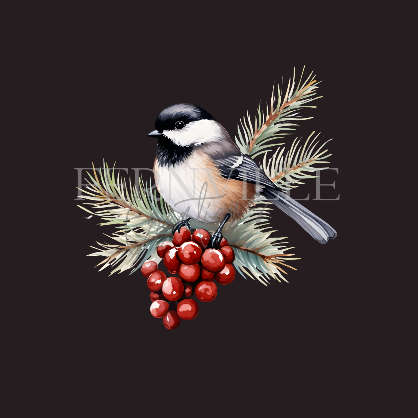 Fernville Creations - Elegant Chickadee & Greens Polyester/Cotton Fingertip Towel