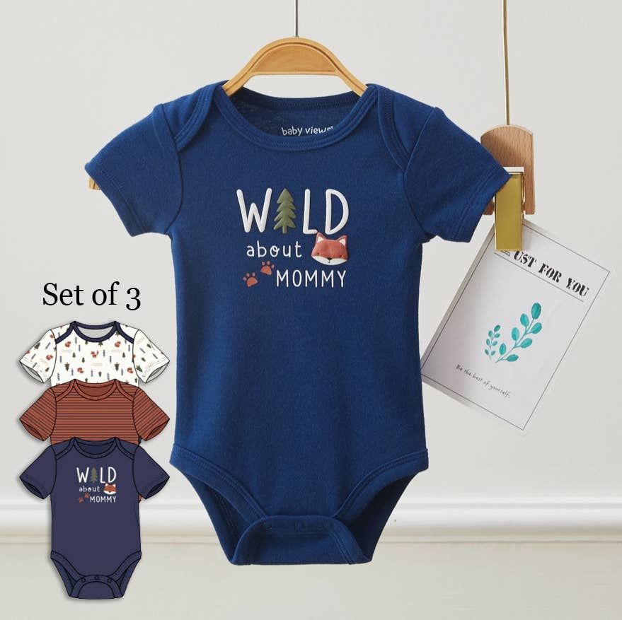 Lollipop Dreams - Pack of 3 Baby Boy Wild Fox Pattern Bodysuits: 3-6M