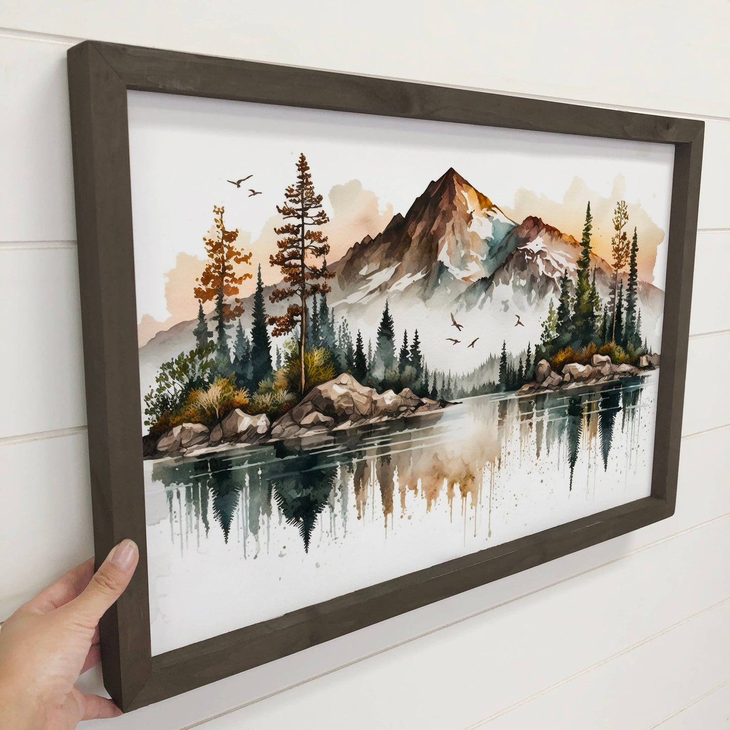 Hangout Home - Mountainscape Reflection - Landscape Watercolor Canvas Art: 24x36" Extra Large Canvas Art with Thick Wood Frame