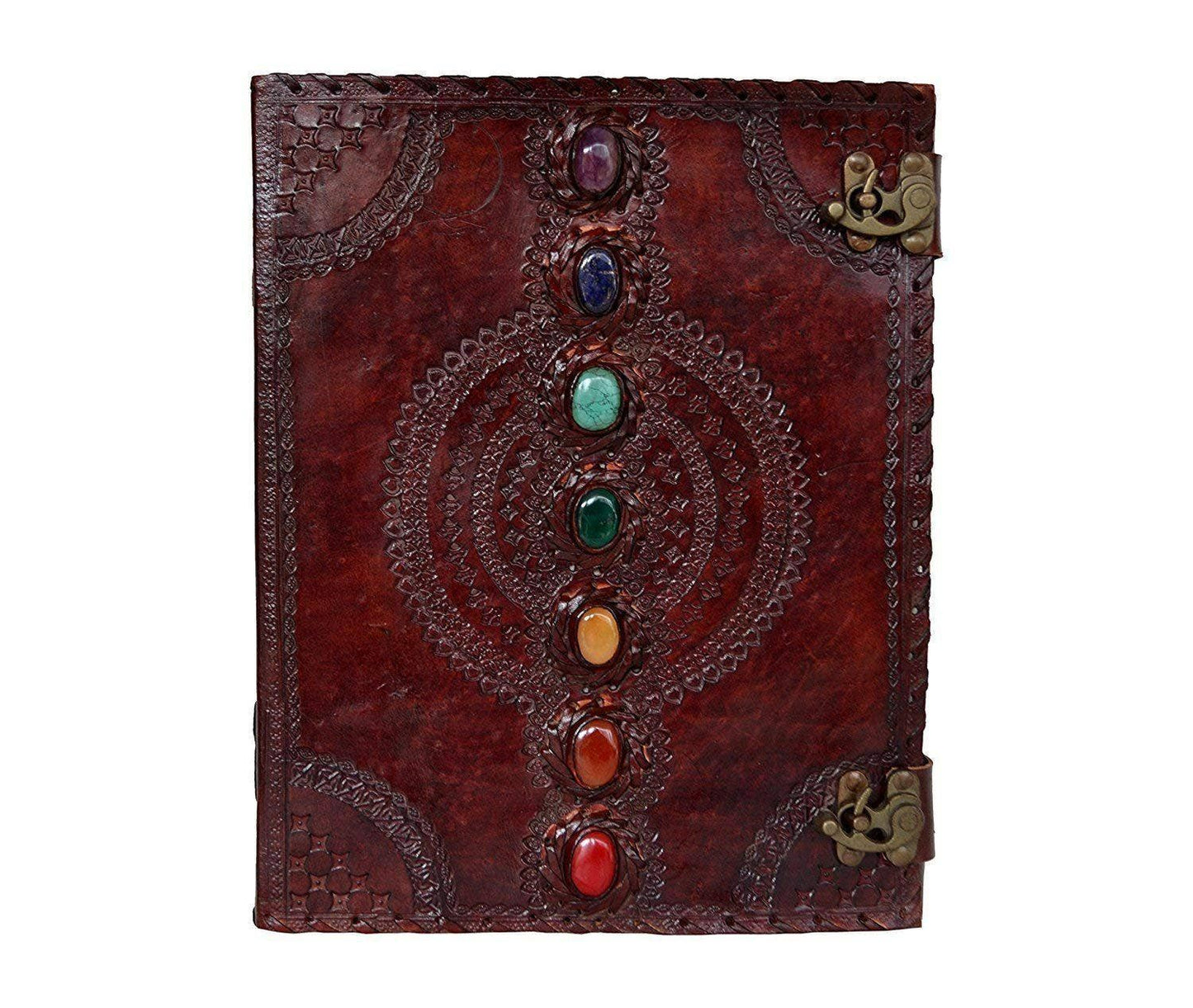 Tuzech Leather - Tuzech Seven Chakra Medieval Stone Embossed Handmade Jumbo Leather Journal Book of Shadows Notebook Office Hocus Pocus Diary College Poetry Sketch With Leather Bound: Brown / 10 x 7 Inches