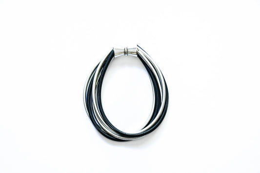 Sea Lily - L38H-BR - silver and black 5 strand wire bracelet with magne