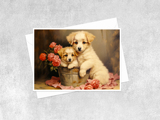 Salty Alyce - Victorian Garden Puppies  Blank Card 60AS