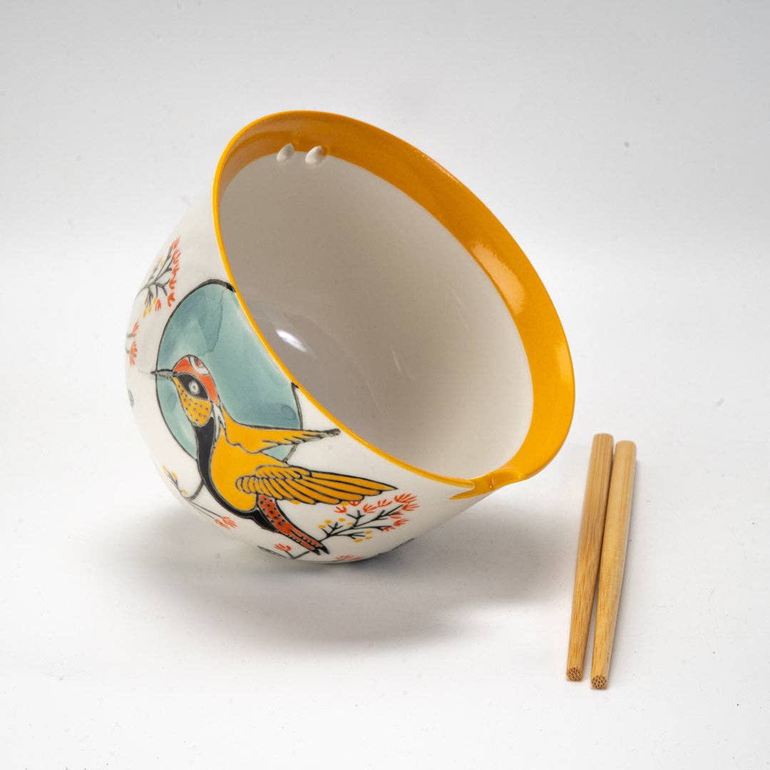 Urban Tokyo - 18oz 5"D Donburi Bowl With Chopsticks Set Hummingbird (4/16)