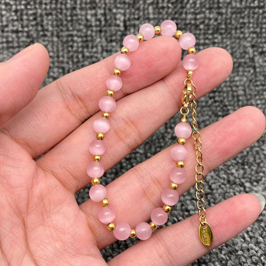 Mio Queena - Cat's Eye Stone & 18K Gold Plated SS Beaded Necklace -FGS/CS: Pink