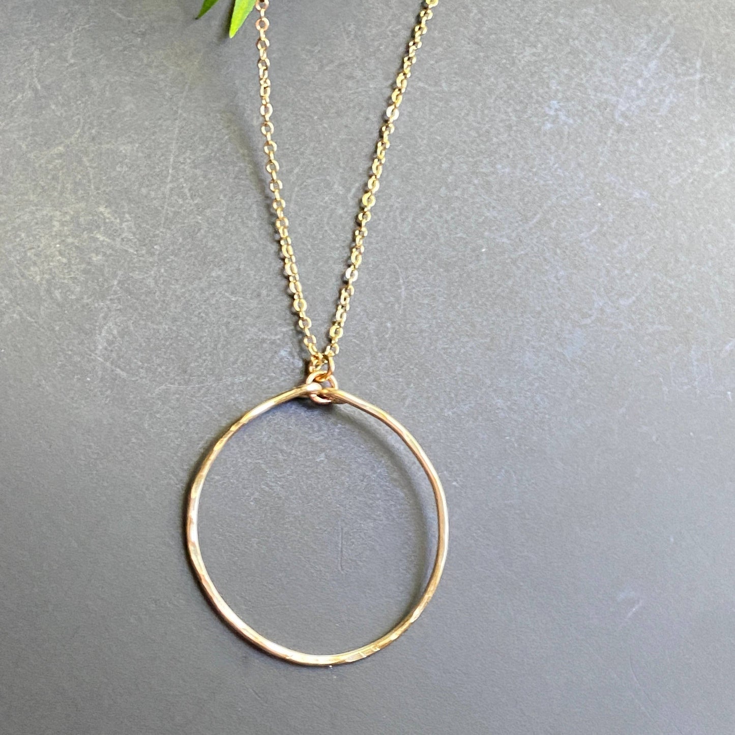 Marble Designs Jewelry - Hammered Gold Hoop Necklace Pendant Simple Classic: Gold