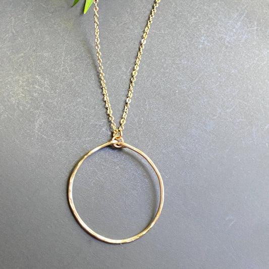 Marble Designs Jewelry - Hammered Gold Hoop Necklace Pendant Simple Classic: Silver