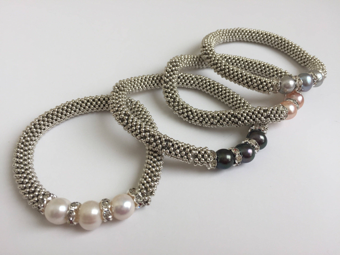 Studio G - #97B 3 Pearl Stretch Bracelet: Black