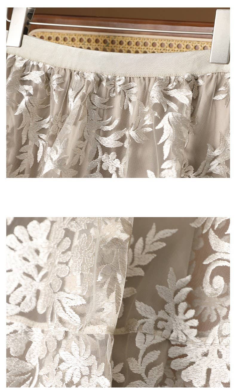 PEACH ACCESSORIES - Bohemian Lace Maxi Bloom Skirts SK196: Beige