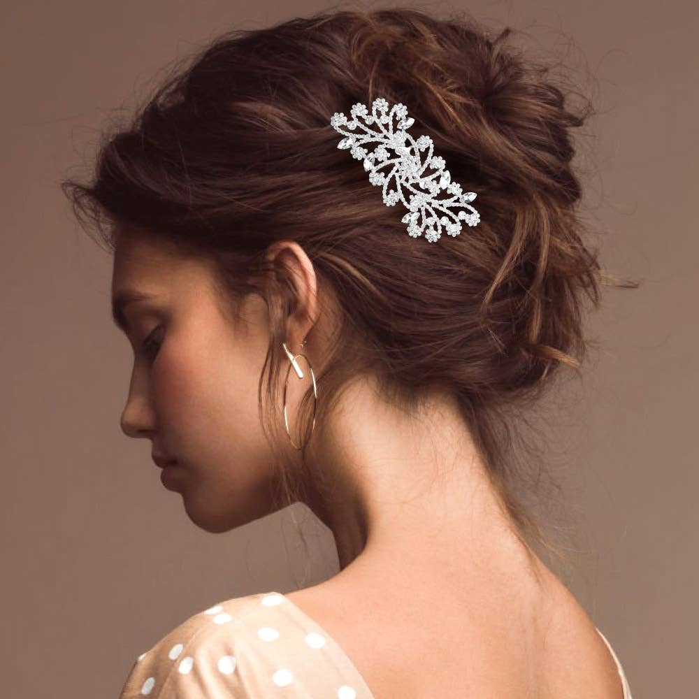 Sensibling Corp. - Marquise Stone Accented Rhinestone Paved Flower Leaf Vine Hair Comb: AB,Gold