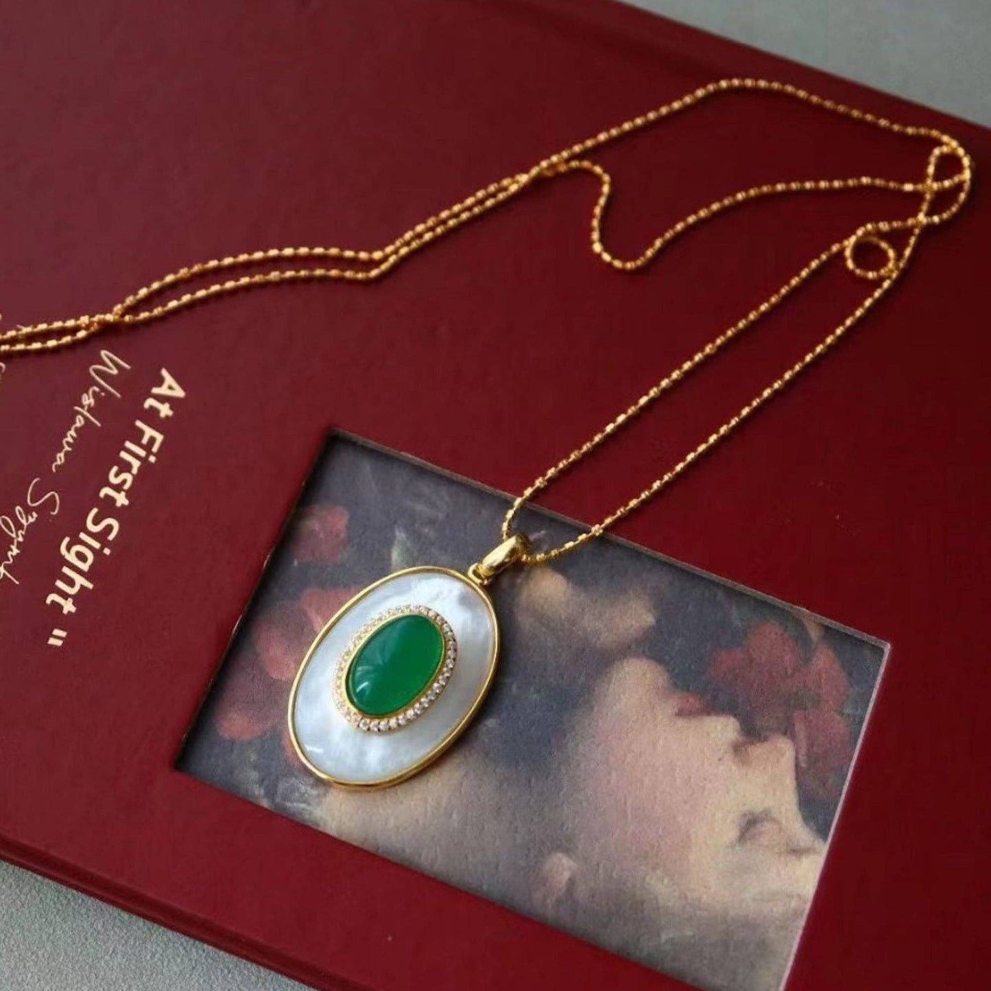 Cici’De Jewelry Amsterdam - Royal Green Onyx MOP Large oval pendant - Pendant Only