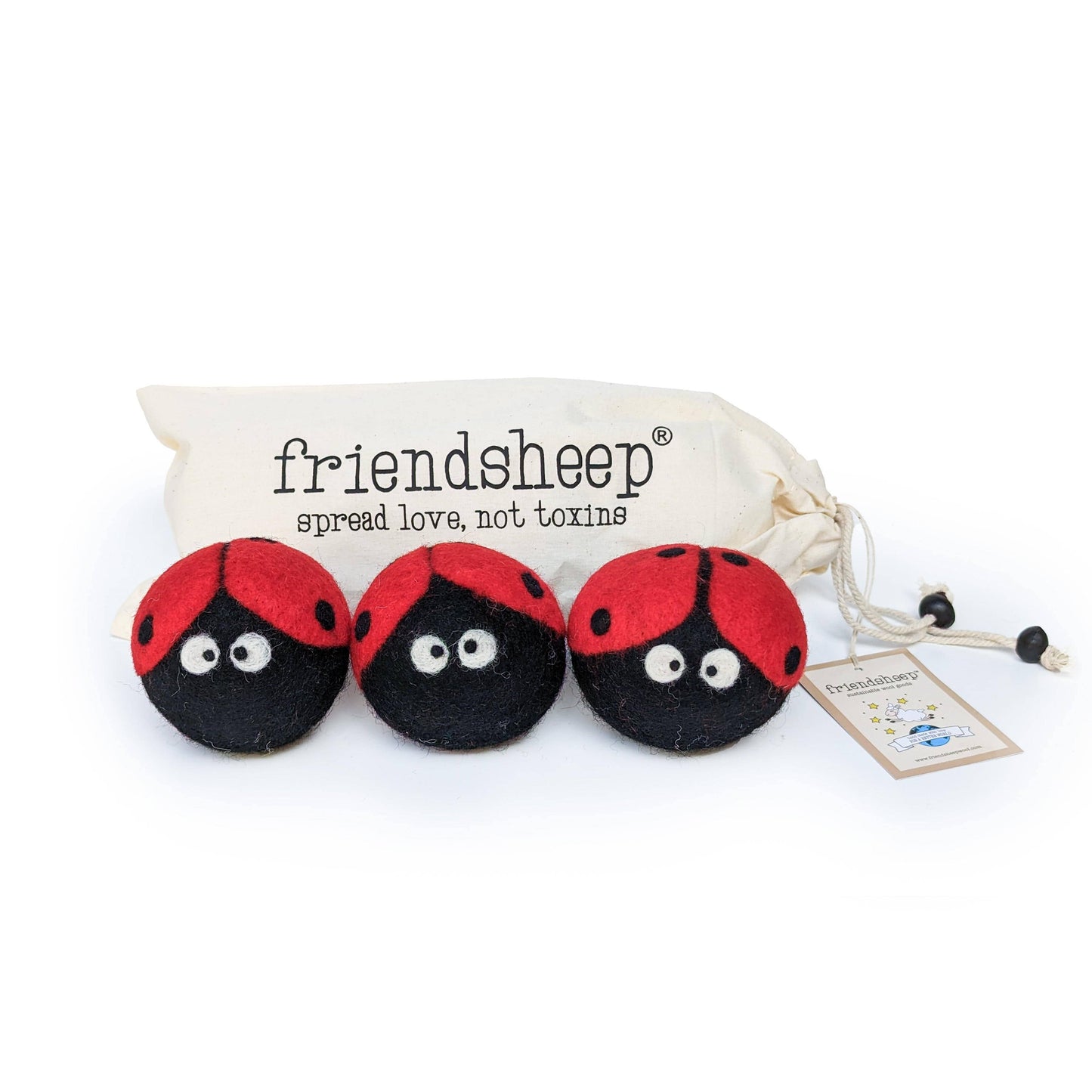 Friendsheep - Ladybug Trio Eco Wool Dryer Balls - Set of 3: PACKAGE FREE