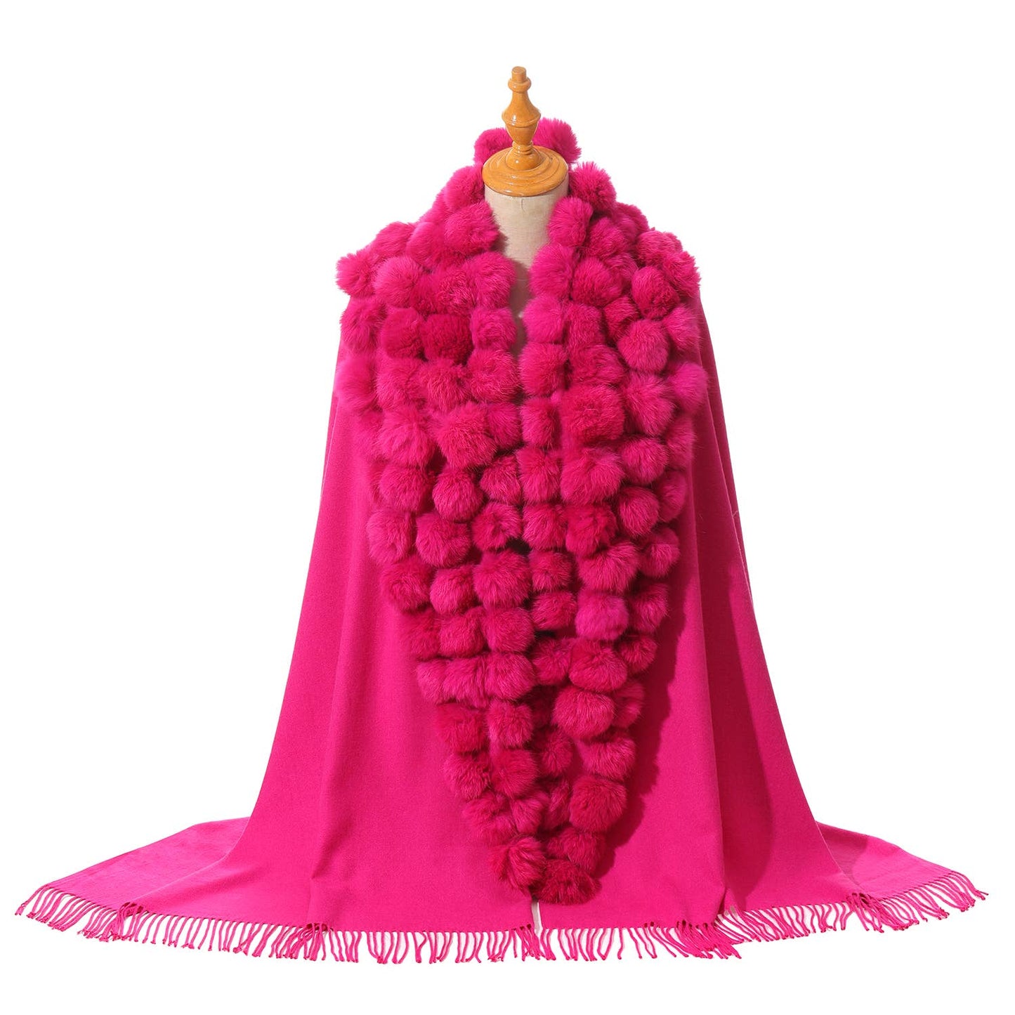 PEACH ACCESSORIES - M304 pompom fur Shawl: Dark Grey