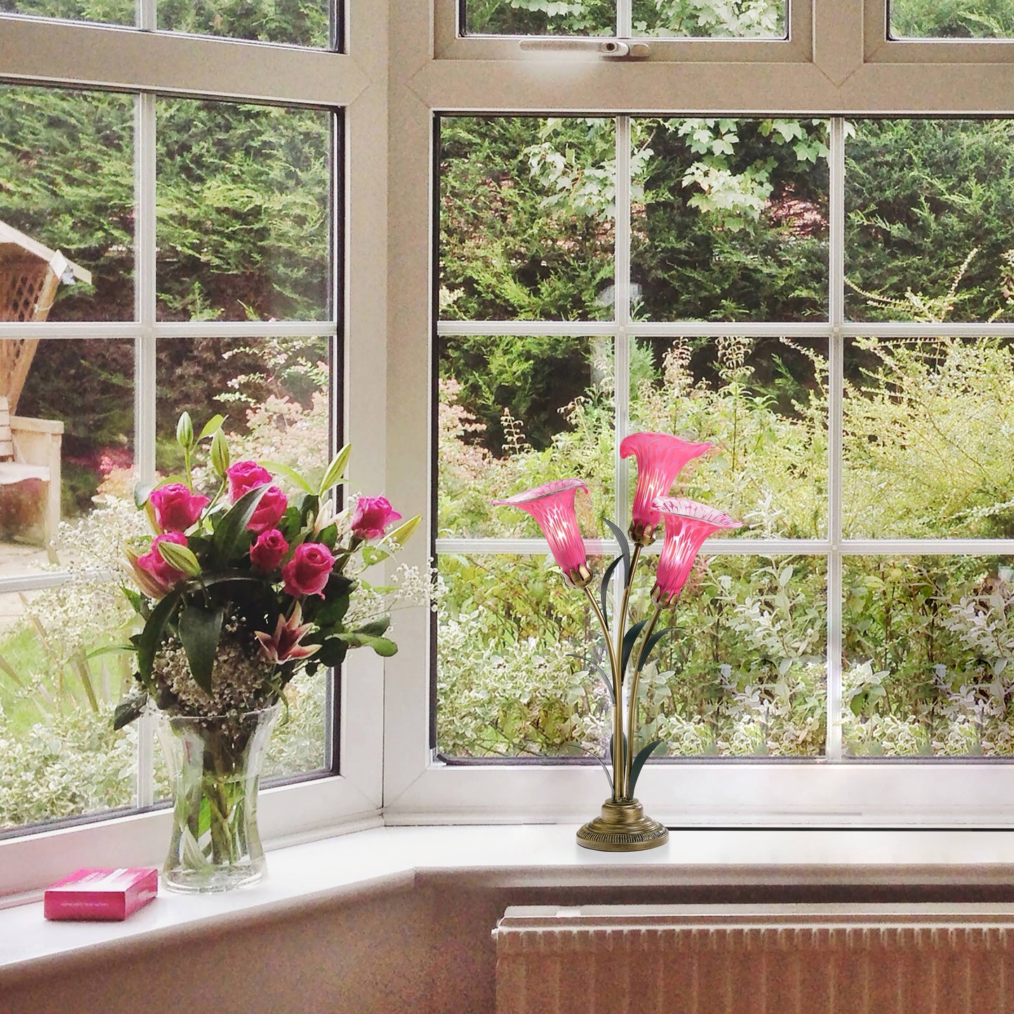 River of Goods - 23.5"H Fuchsia 3 Shade Handblown Glass Calla Lily Table Lamp