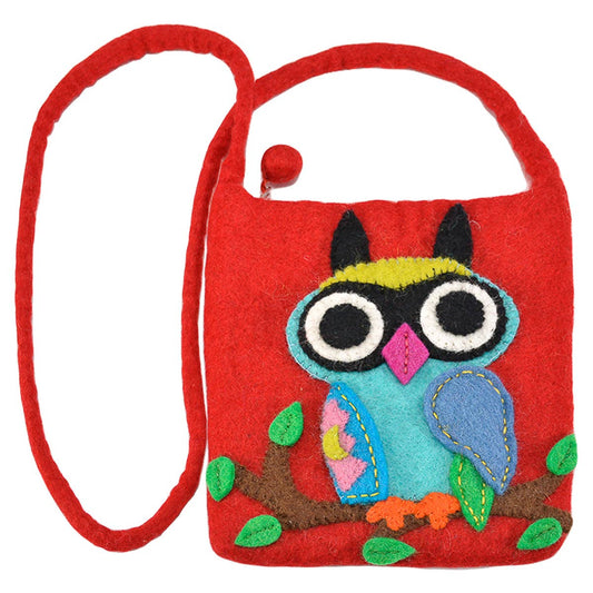BNB Crafts Inc. - Big Eyed Owl on the branch Cross-Body Bag: Red
