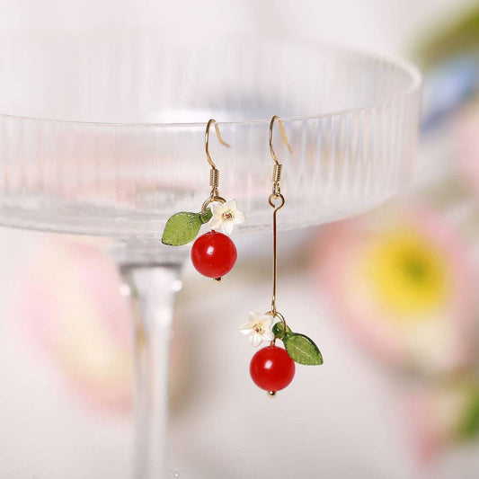Haengseongworkshop - 18K Gold Plated S925 Silver 8mm Red Agate Earrings Dangle: Asymmetrical Dangle