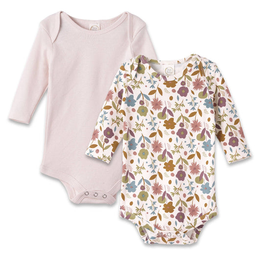 Tesa Babe - Baby Girl Set-of-2 Blossom Bodysuits - Bamboo & Cotton: 6-12M