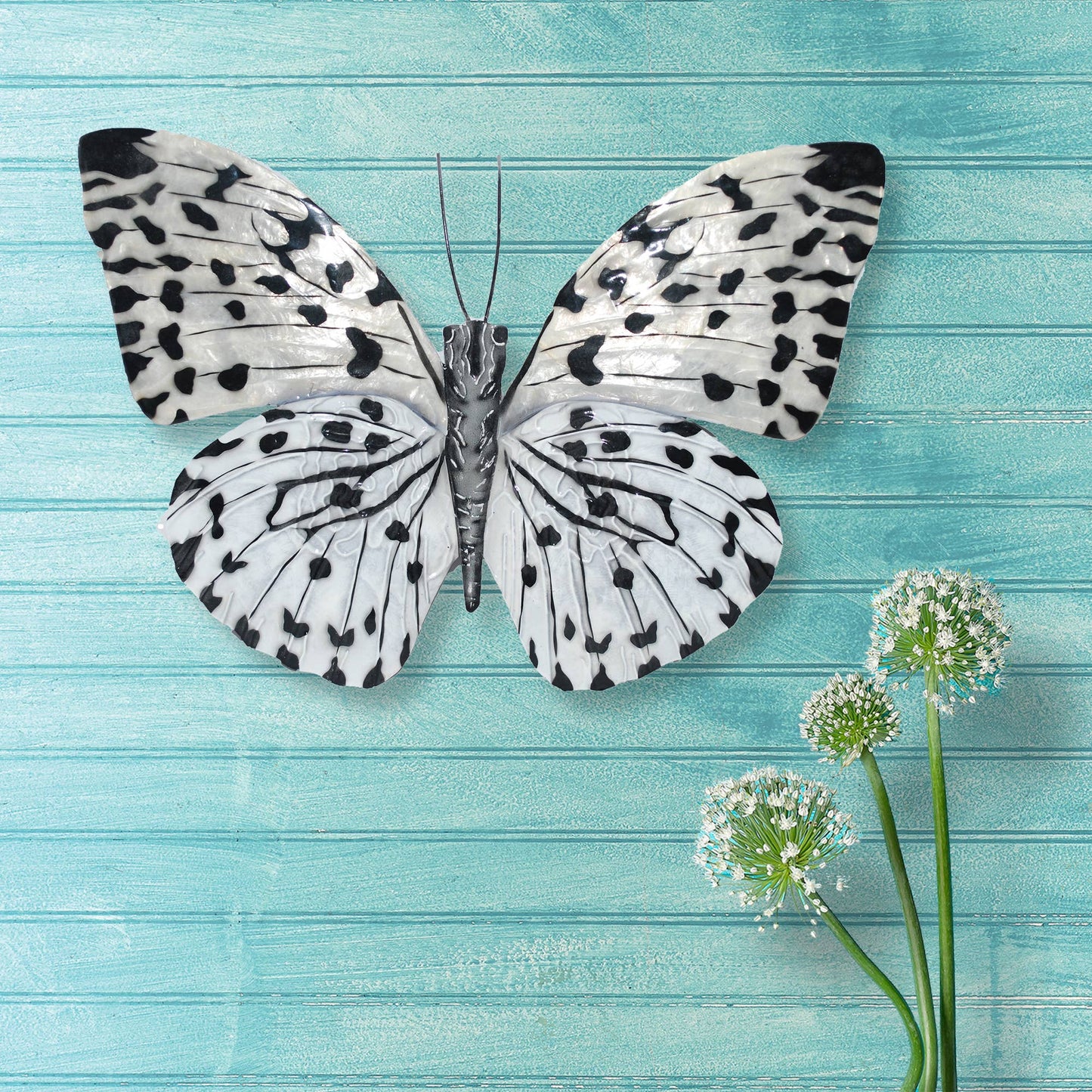 Eangee Home Design - Butterfly Wall Decor Black And White, w/ Capiz, Outdoor Safe