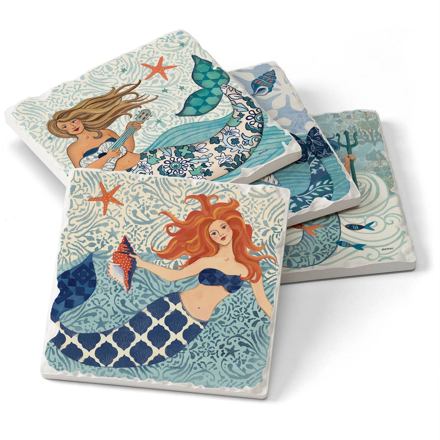 CounterArt/Highland Home/Thirstystone - Mermaid Island Assorted Image Tumbled Tile Coaster 4 Pack