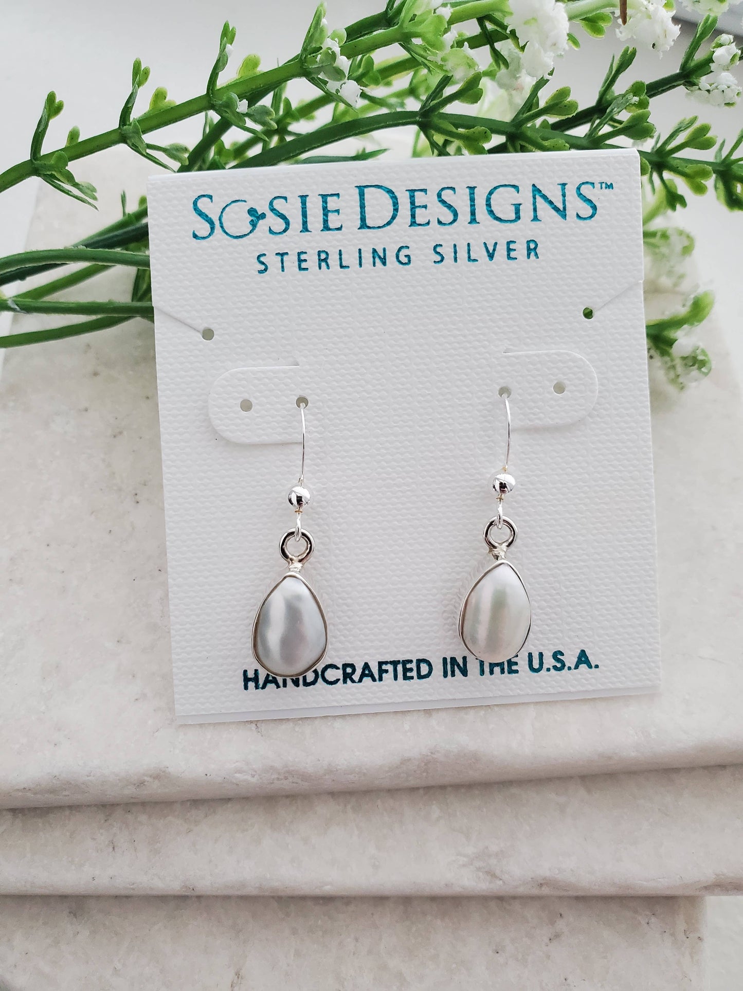 Sosie Designs - Sterling Silver Bezeled Teardrop Earring - Pearl