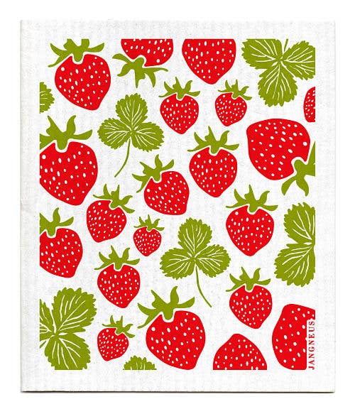 Jangneus - Swedish Dishcloth - Strawberries - Red: Red