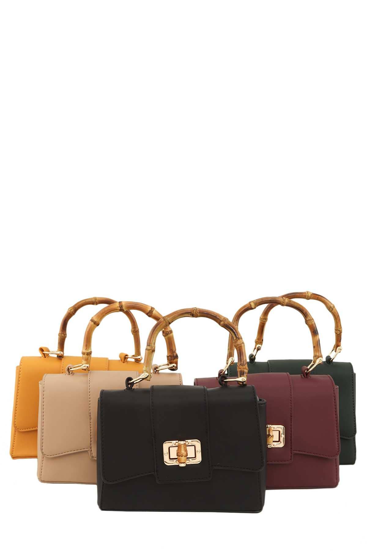 Shop Neighbors - Rectangular Crossbody Bag with Bamboo Handle: MUSTARD