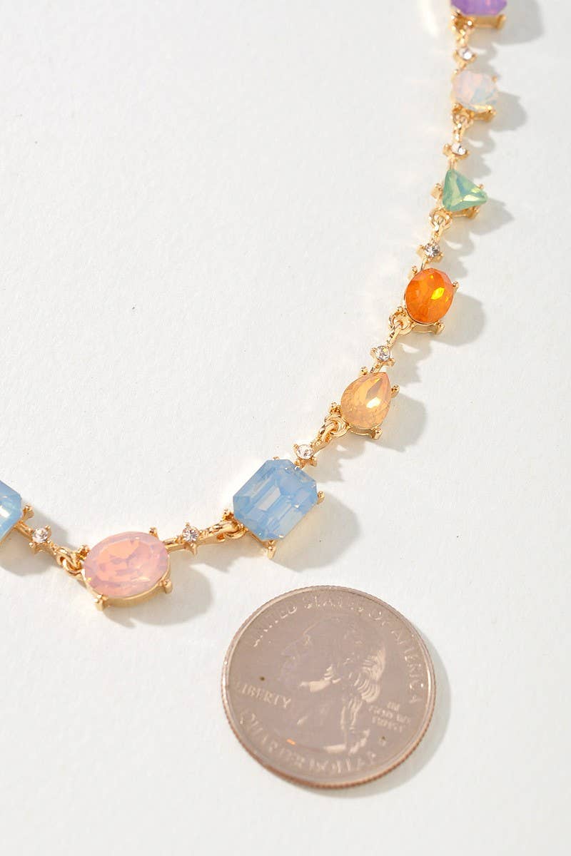 anbfashion - Crystal Color Stone Beaded Multi Shape Rhinestone Necklace: M2