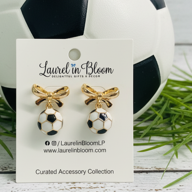 Laurel in Bloom - Hadley Soccer & Gold Bows Earrings
