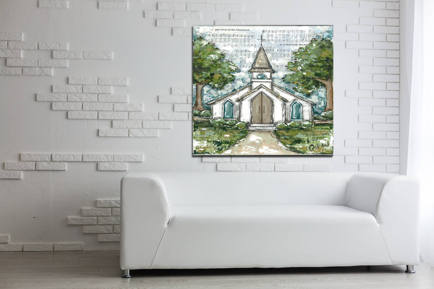 Rustic Nester - Country church canvas art print, Music lover home decor: 16x20
