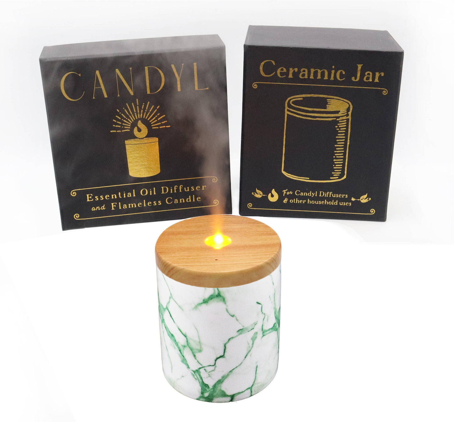 Candyl - Candyl Candle Diffuser with Rechargeable Battery: White Jar, Dark Wood Top