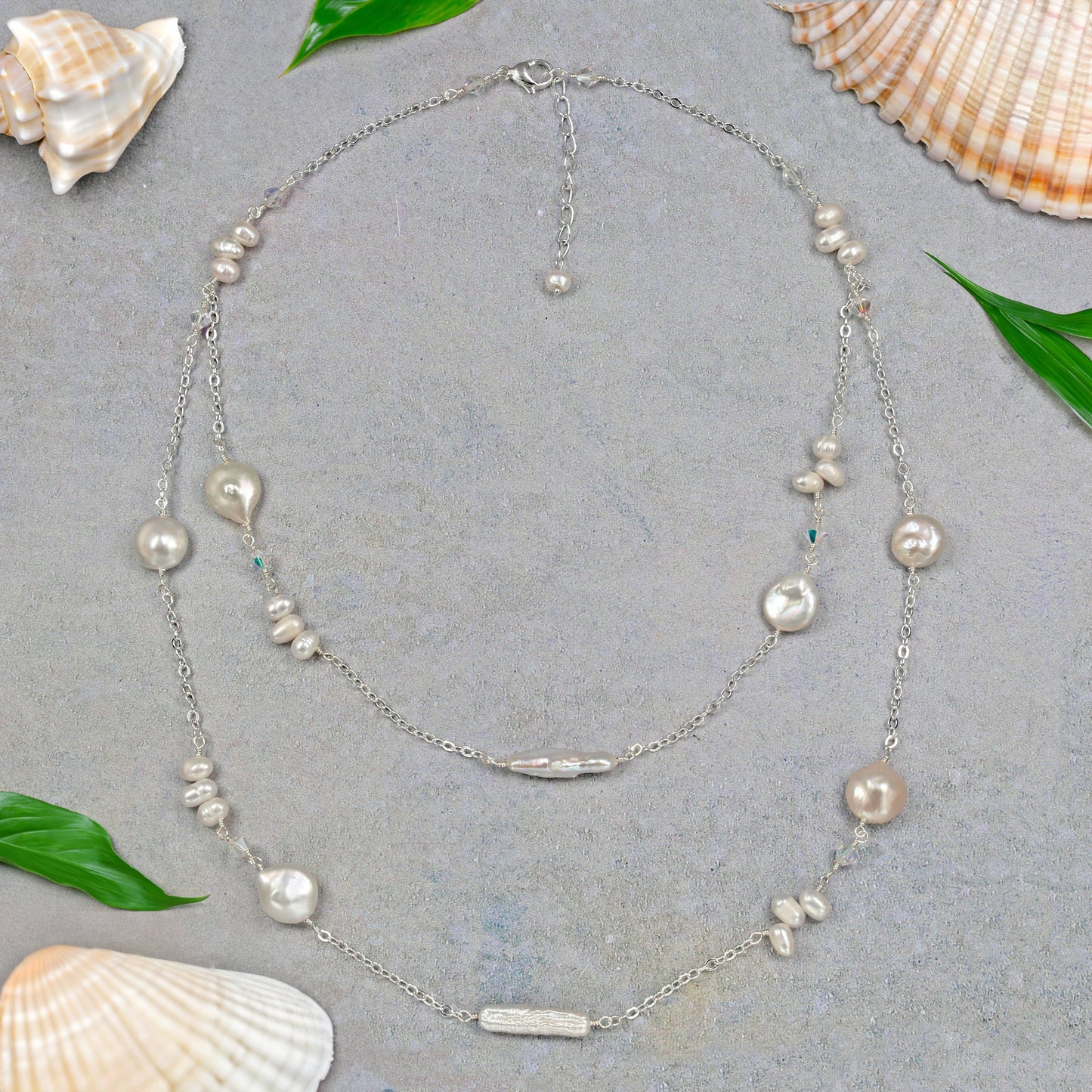 IST Jewelry - 25C07 - Iridescent Pearl & Crystal Cascade Necklace