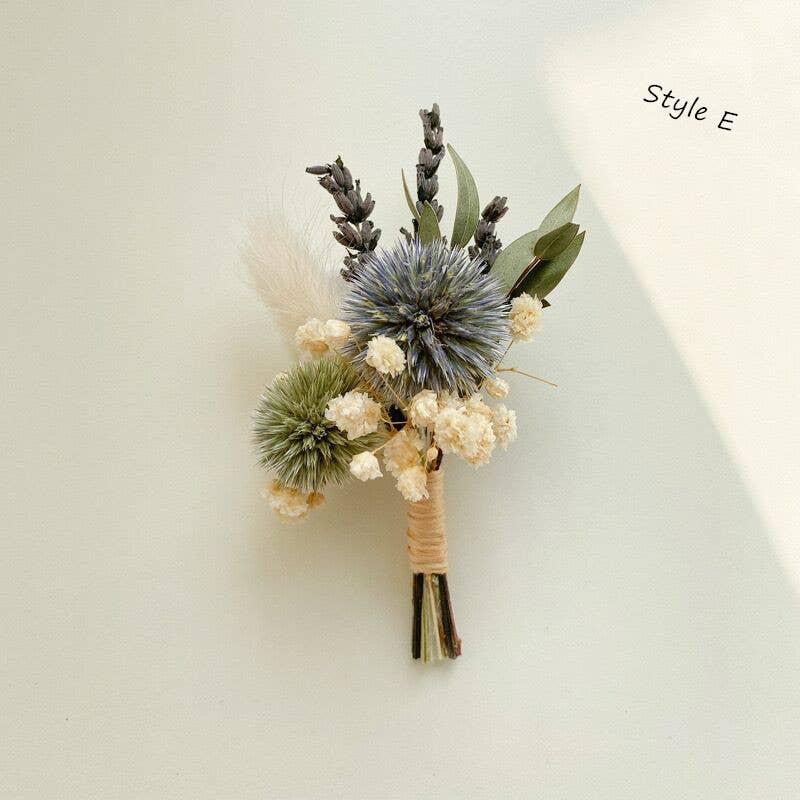 Sweet Home Deco - Boho Greenery Mini Floral Bouquet, Dried Flower Boutonniere: Style F
