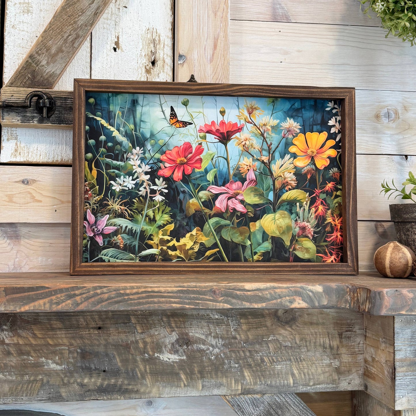 Hangout Home - Lush Garden - Nature Canvas Art - Wood Framed Floral Decor: 24x36" Extra Large Canvas Art with Thick Wood Frame