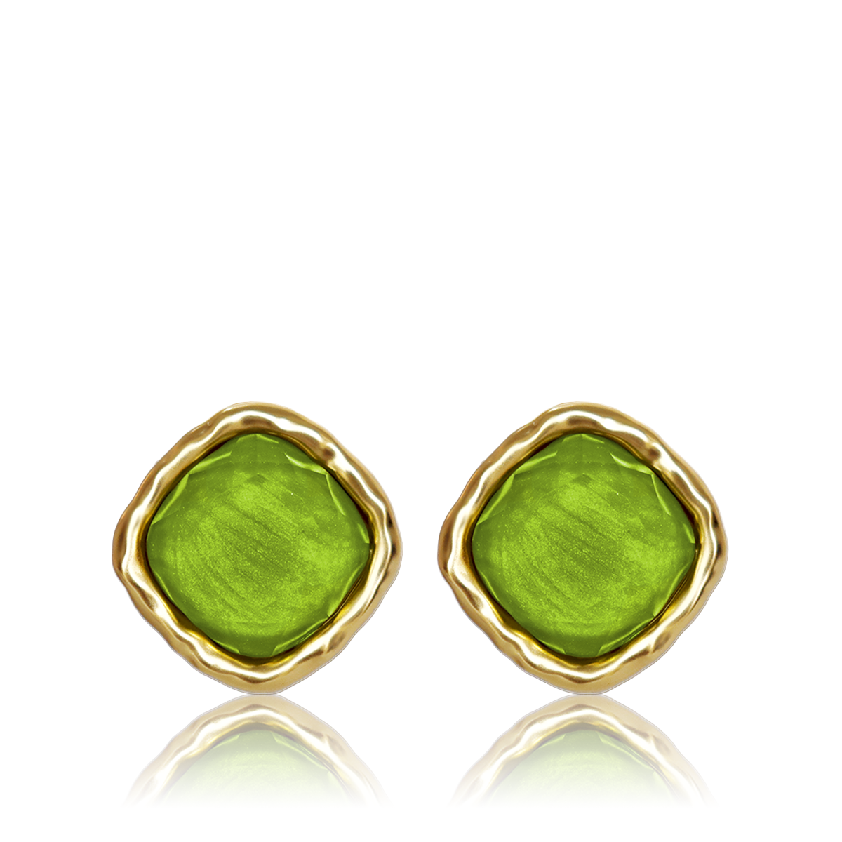 KARINE SULTAN - Bezel Gem Stud Earrings - 24K gold Plated: Emerald Green